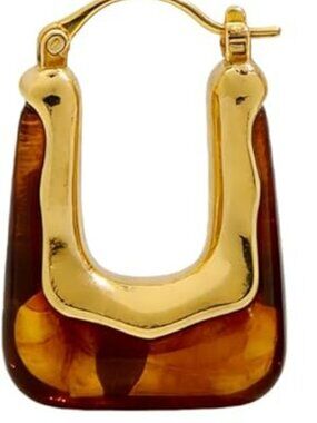 NEW Chunky Brown Earrings Gold Brown Resin Hoop Earrings Geometric Hollow